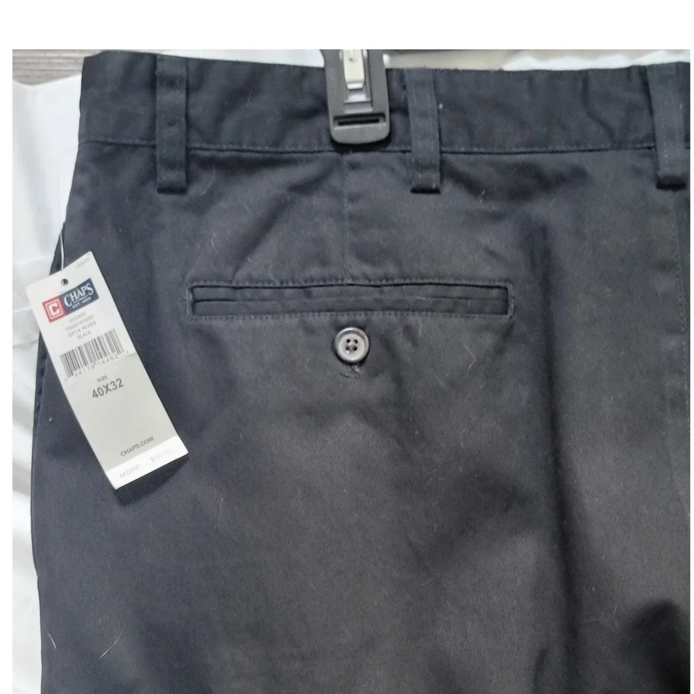 Chaps Mitchell Mens Black Relaxed Fit Flat Front Cotton Pants 40x32‎ NWT